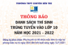 DANH SÁCH TRÚNG TUYỂN VÀO LỚP 10 NĂM HỌC 2021-2022