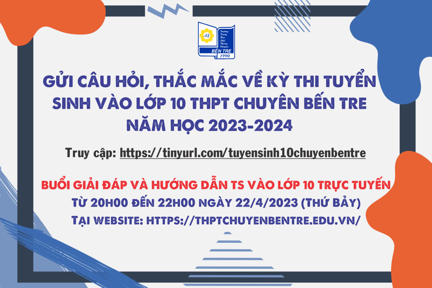 Hỗ trợ trực tuyến về Tuyển sinh vào lớp 10 THPT Chuyên Bến Tre năm học 2023-2024