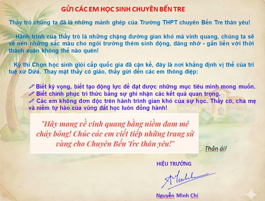 GỬI CÁC EM HỌC SINH CHUYÊN BẾN TRE